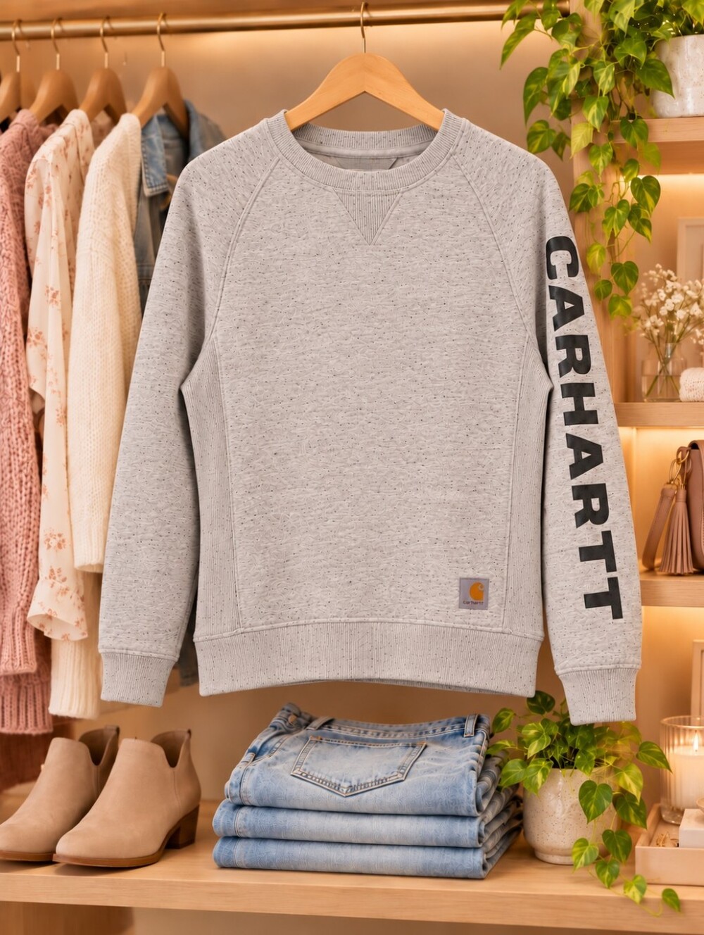 Carhartt Women’s S Relaxed Fit Crewneck Sweatshirt Asphalt Heather NWT